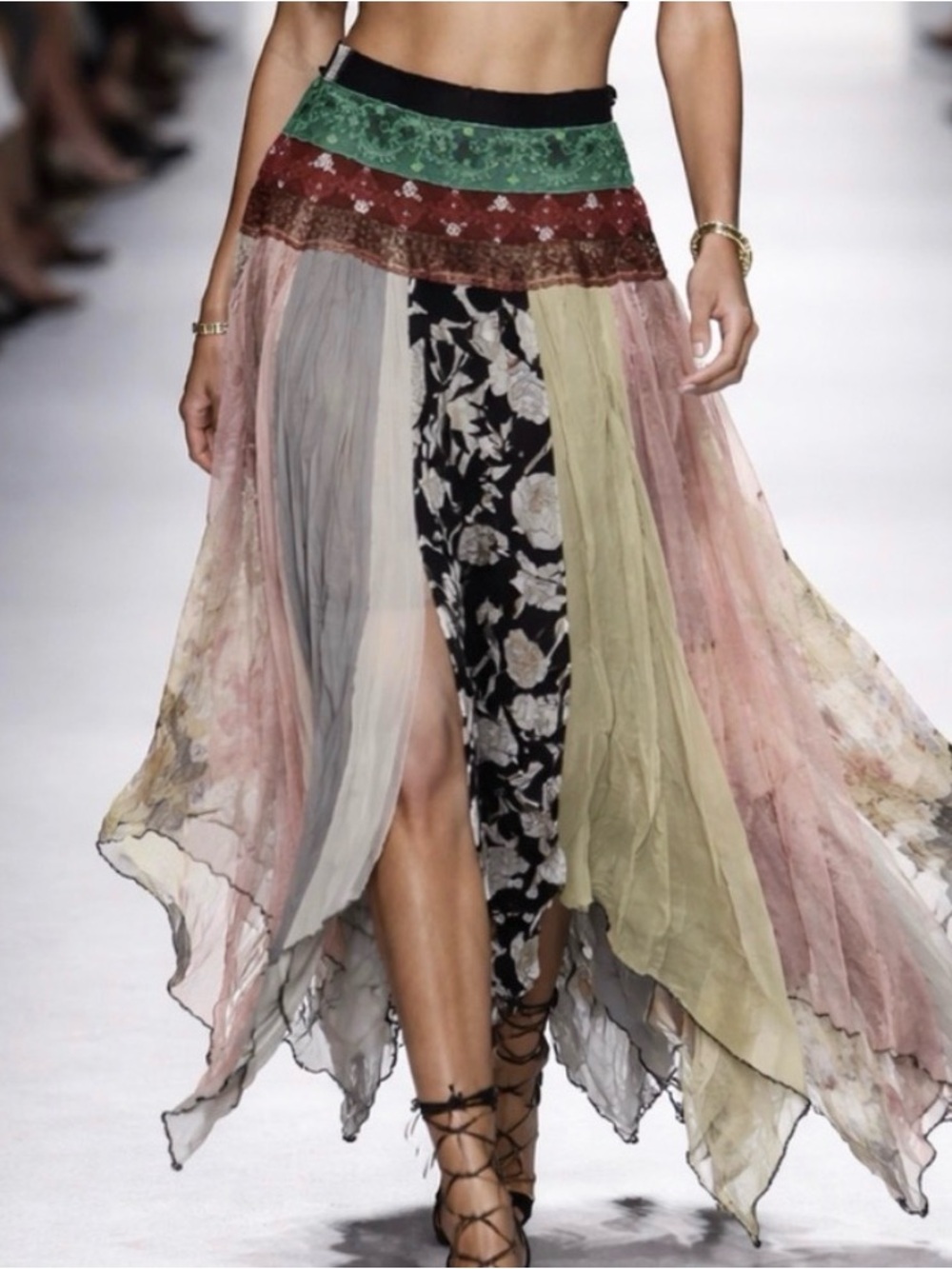 Boho up-cycle Asymmetrical Patchwork Skirt